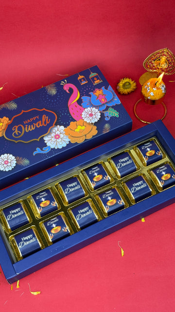 Customised Blue Happy Diwali Box (12 pcs)