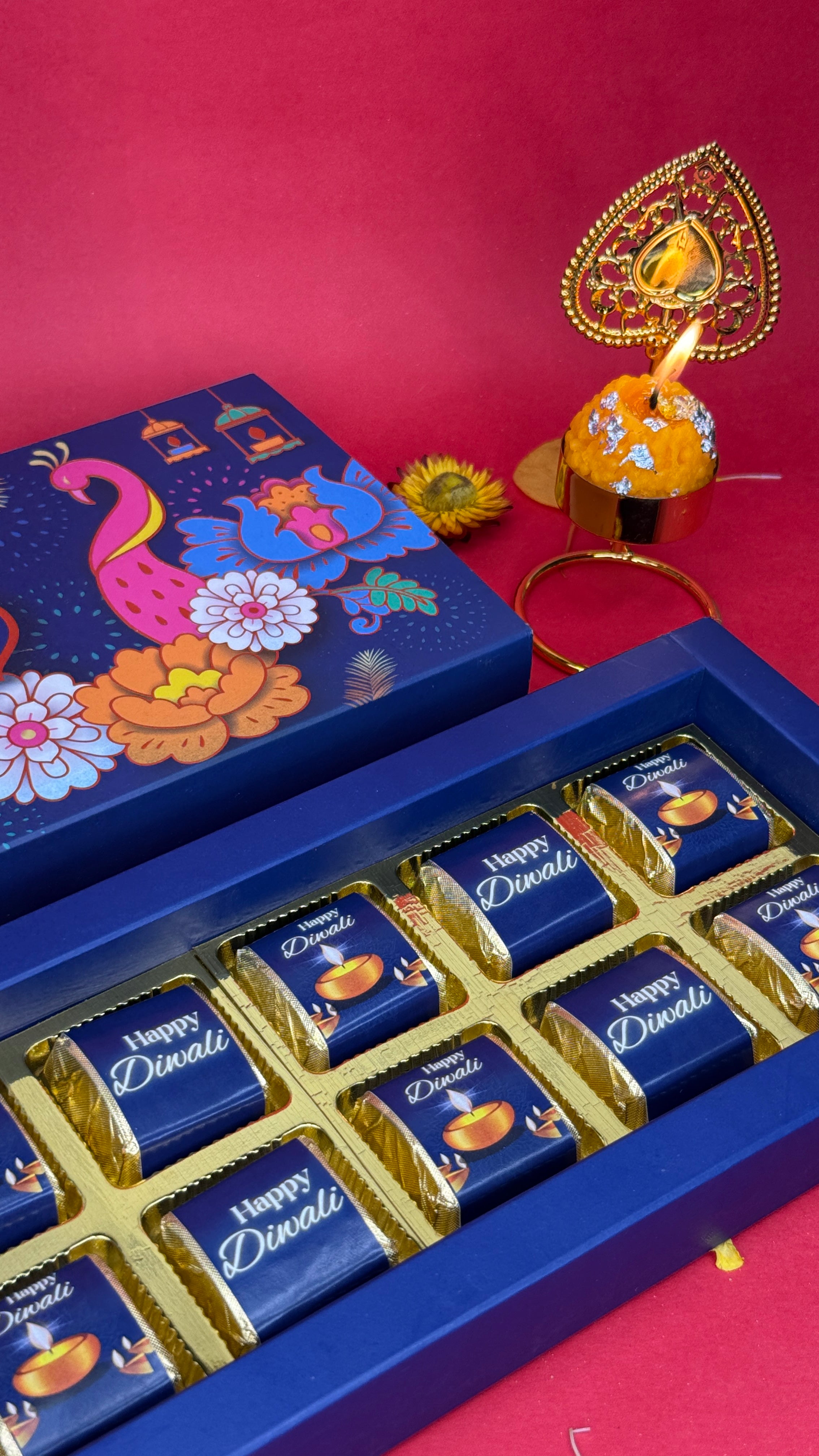 Customised Blue Happy Diwali Box (12 pcs)