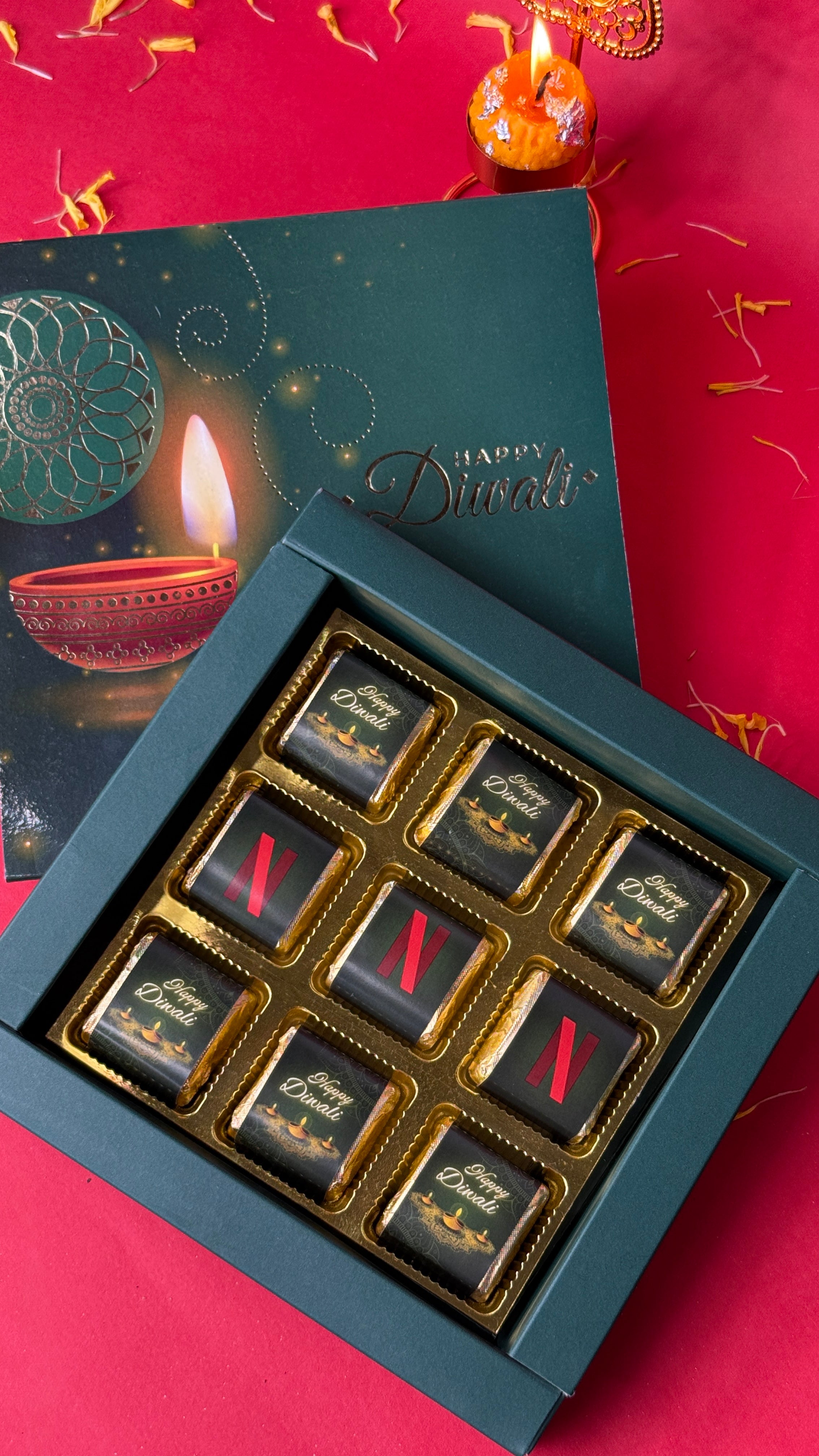 Customised Green Happy Diwali Box (9 pcs)
