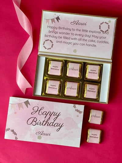 Pink Design Personalised Chocolate Box for Birthday (with Wrapped Chocolates)