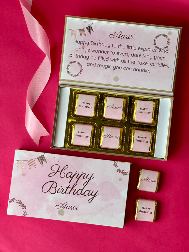 Pink Design Personalised Chocolate Box for Birthday (with Wrapped Chocolates)