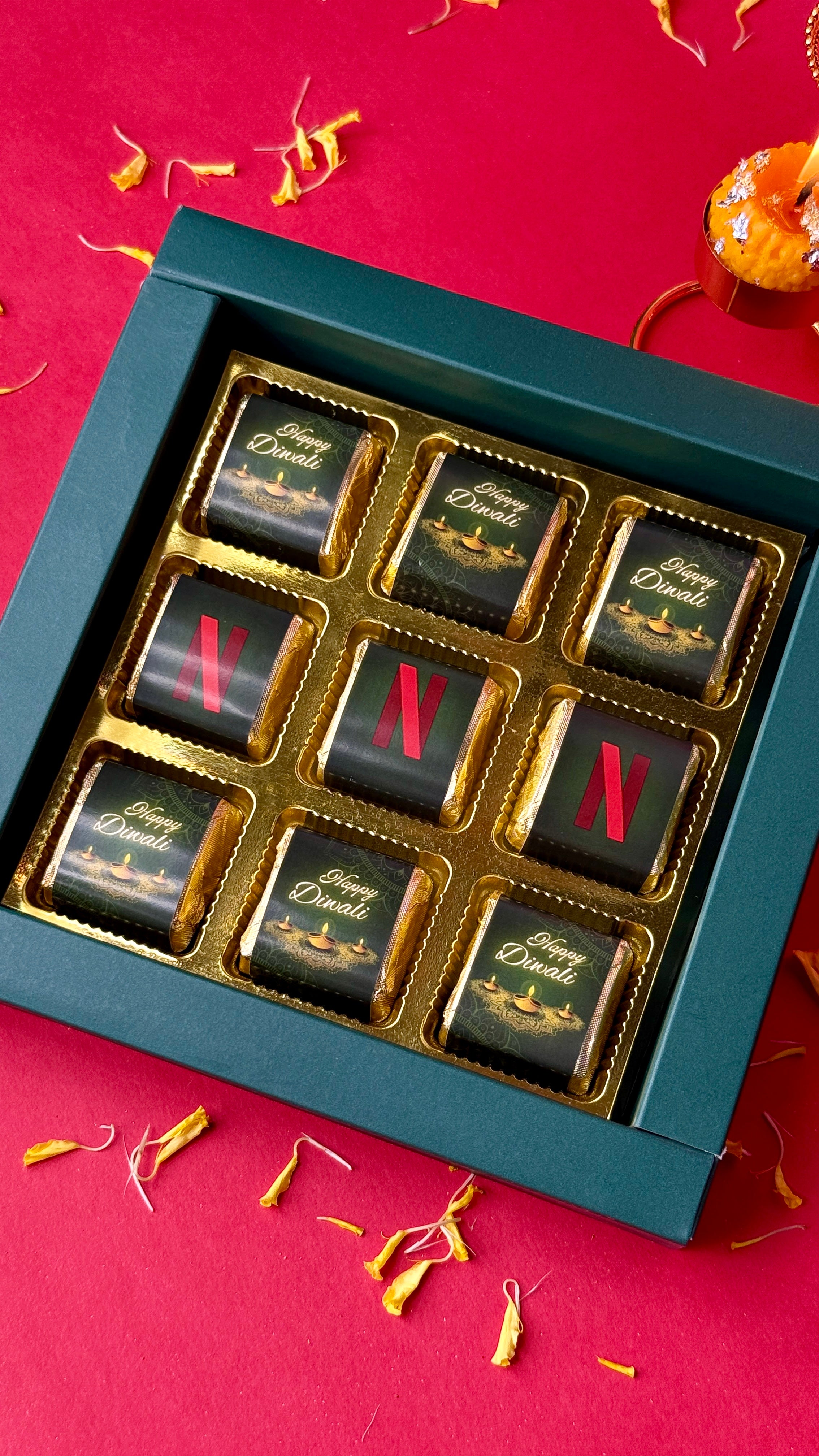 Customised Green Happy Diwali Box (9 pcs)