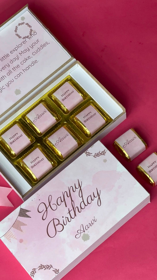 Pink Design Personalised Chocolate Box for Birthday (with Wrapped Chocolates)