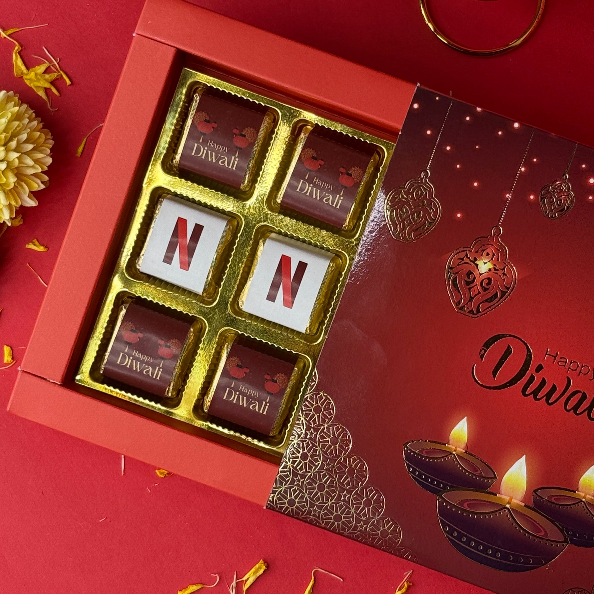 Customised Red Happy Diwali Box (9 pcs)