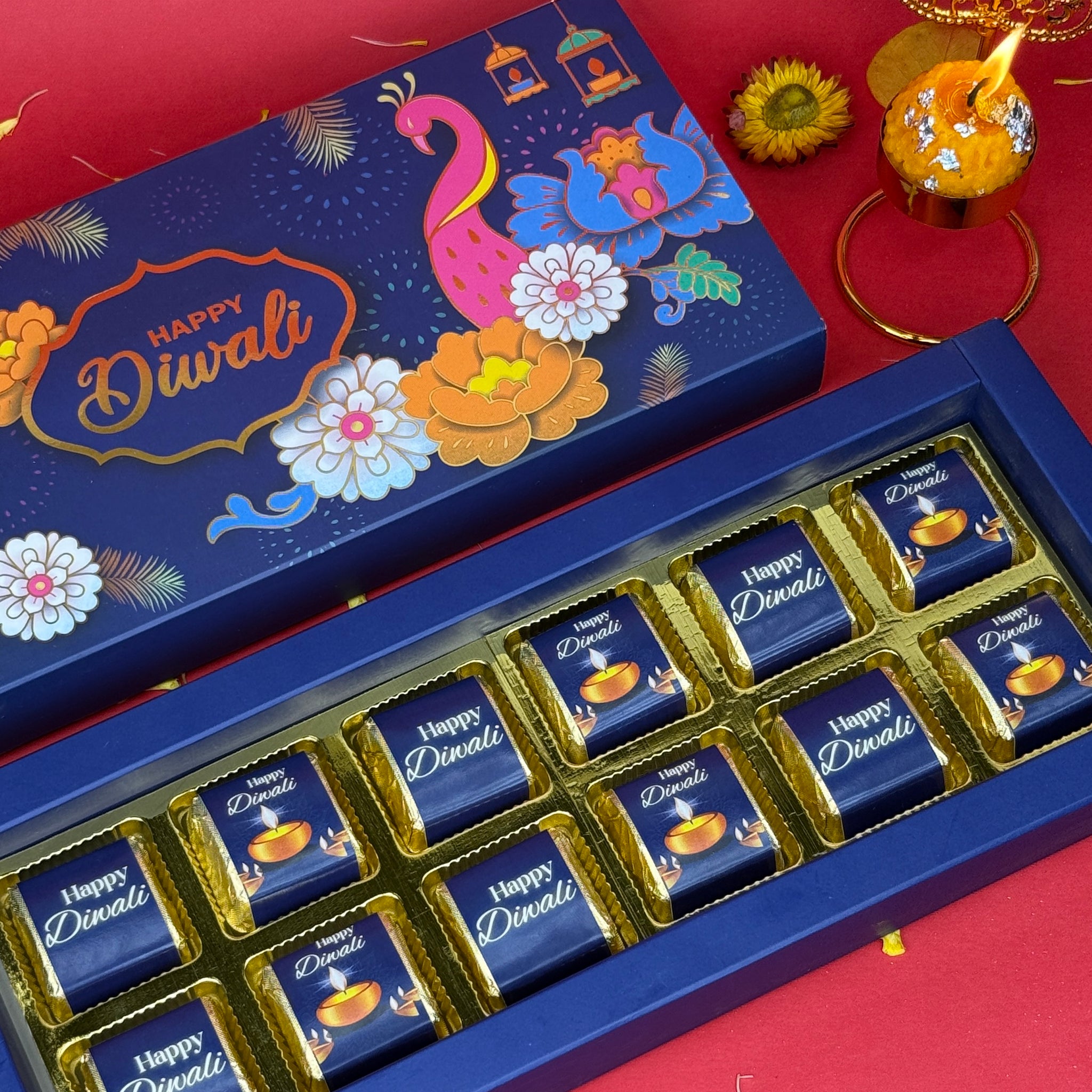 Customised Blue Happy Diwali Box (12 pcs)