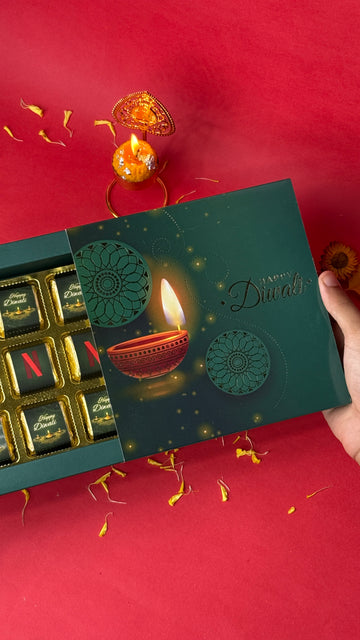 Customised Green Happy Diwali Box (9 pcs)